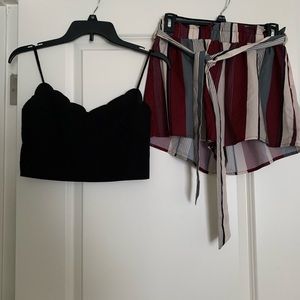 SHEIN set, black crop top, striped shorts, size M